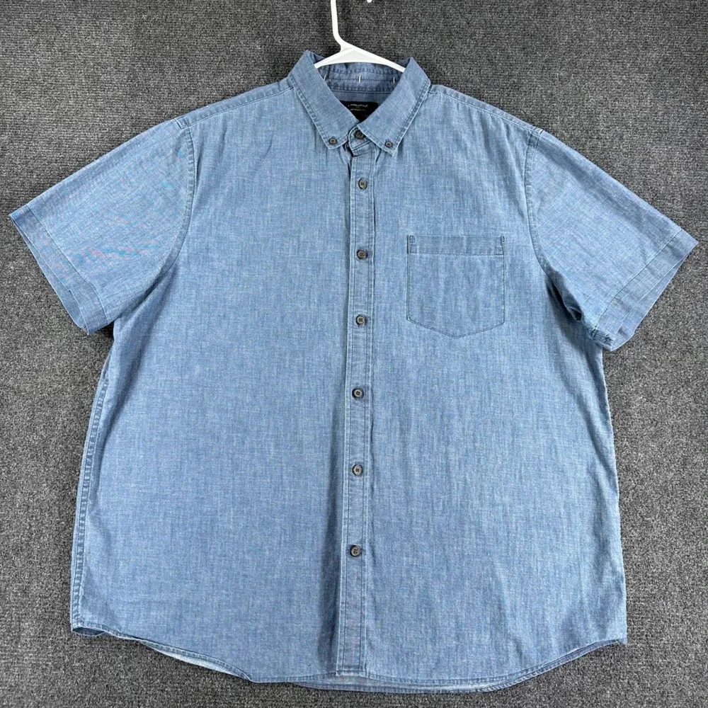 Banana Republic Mens‎ XL Blue Chambray Short Sleeve Button Down Untucked Shirt